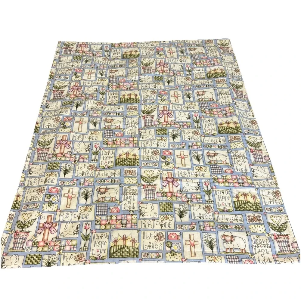 Religious Christian Lamb Cross Quilted Baby Blanket‎ 32x41 Handmade Nursery